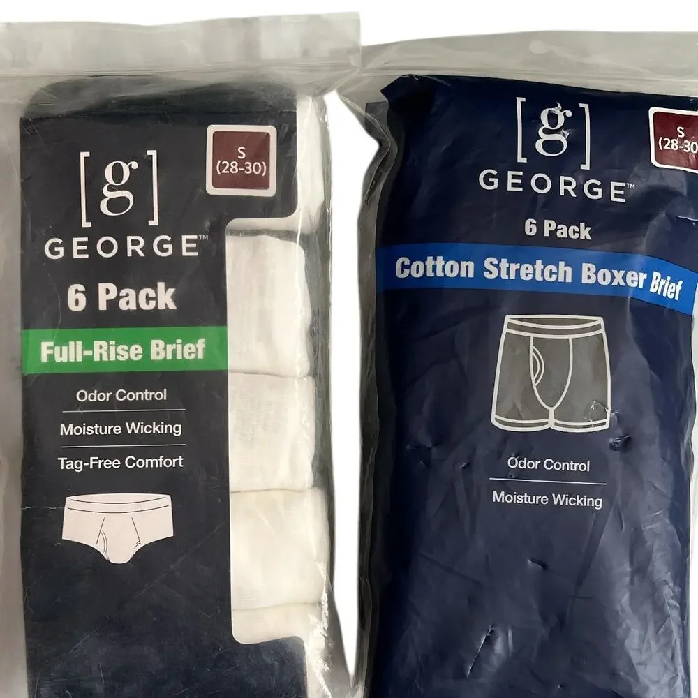 George 6-Pack White/Multicolor Cotton Stretch Boxer Brief, S (28-30)